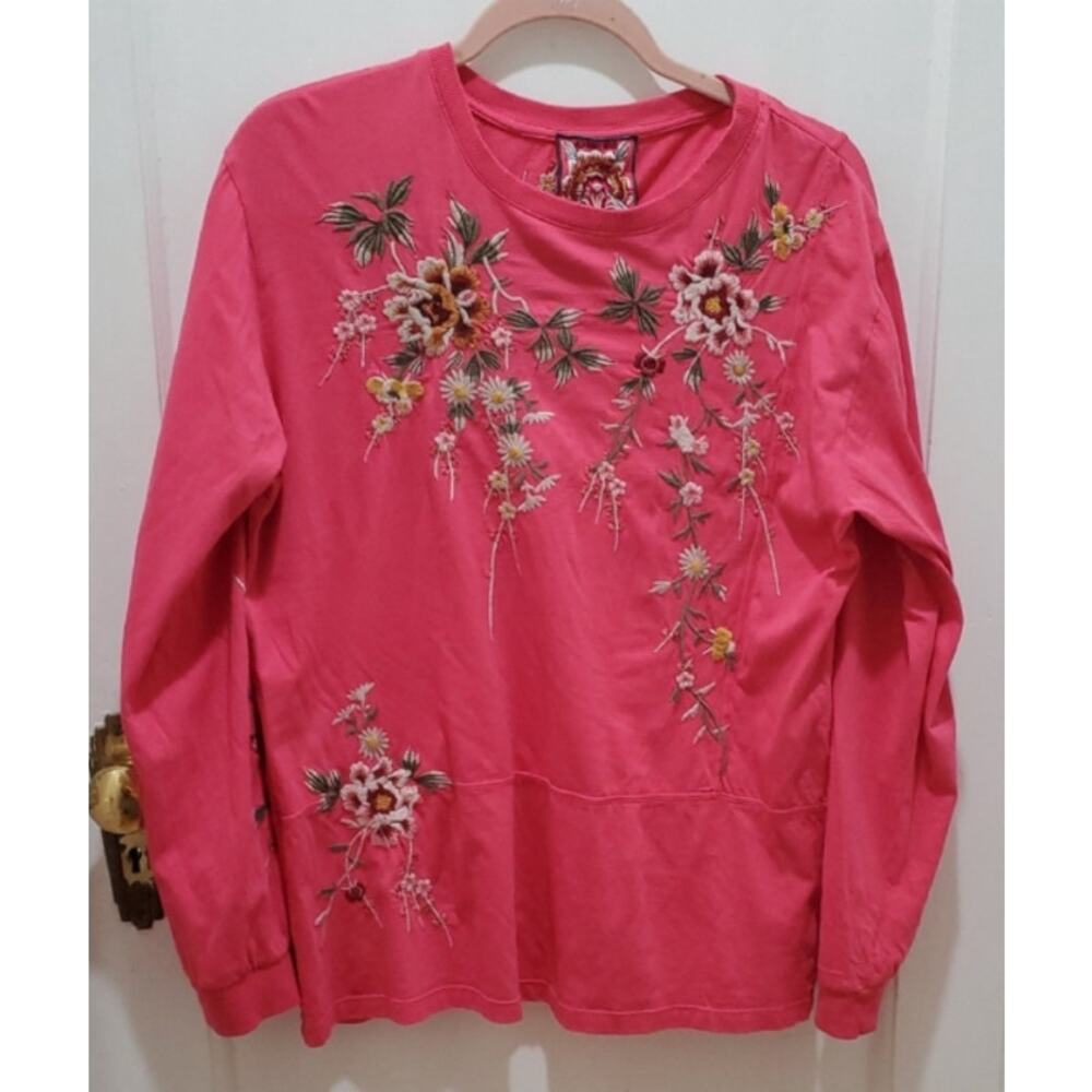 Johnny Was Pink Embroidery Top sz M